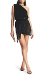 Retroféte Ella One-shoulder Sequin Asymmetric Minidress In Black