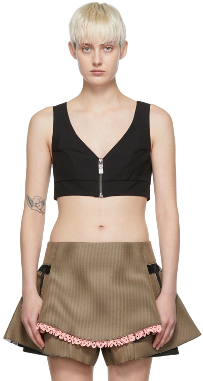 Givenchy Black Zip Front Wool Crop Top