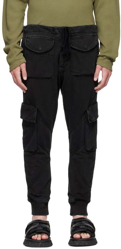 Greg Lauren Black Cotton Cargo Pants In Faded Black | ModeSens