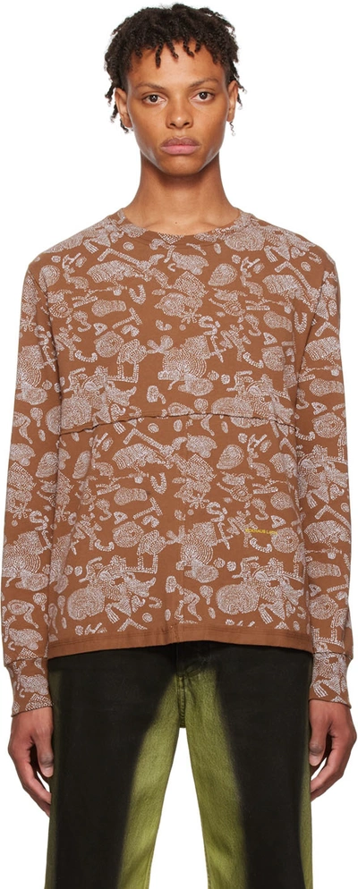 Eckhaus Latta Patterned Long-sleeved T-shirt In Brown