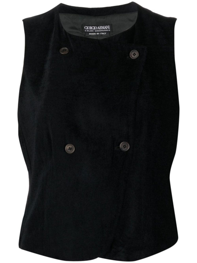 Pre-owned Giorgio Armani 1990s Corduroy Double-breasted Vest In Black