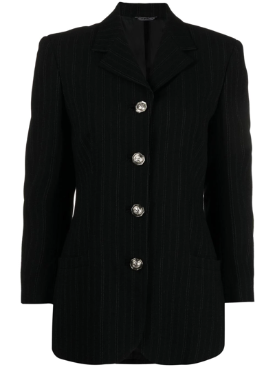 Pre-owned Versace 1990s Pinstripe Single-breasted Blazer In Black