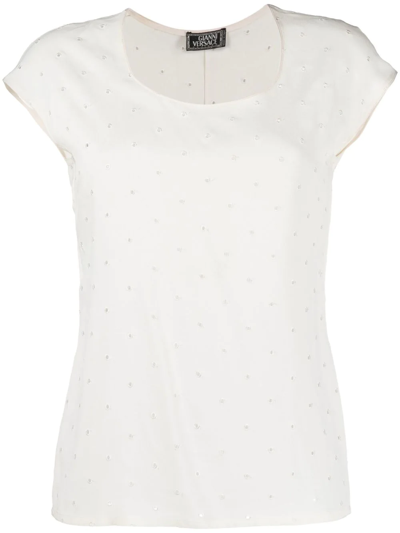 Pre-owned Versace 2000s Broderie Anglaise Short-sleeved Blouse In Neutrals