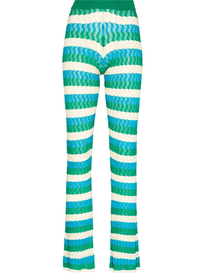 Dodo Bar Or Tati Striped Open-knit Flared Trousers In Green
