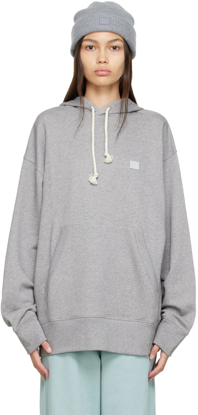 Acne Studios Fonbar Face Patch Oversize Organic Cotton Hoodie In Grey