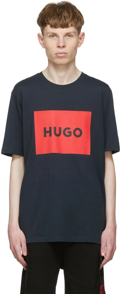 Hugo Boss Dulive Logo-print Cotton T-shirt In Dark Blue