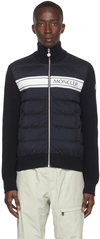 Moncler Brand-print Funnel-neck Padded Shell And Virgin Wool Jacket In Navy
