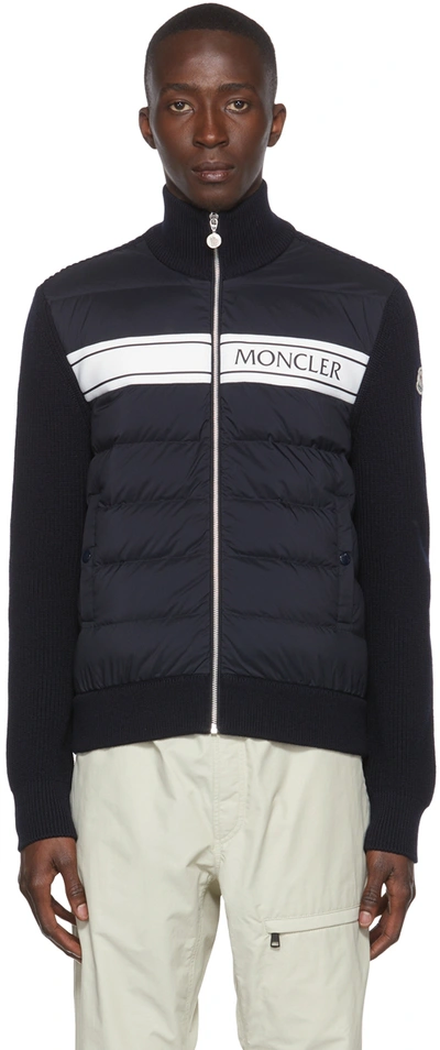 Moncler Brand-print Funnel-neck Padded Shell And Virgin Wool Jacket In Navy
