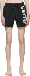 Hugo Boss Quick-drying Swim Shorts With Contrast Logo In 7 Black