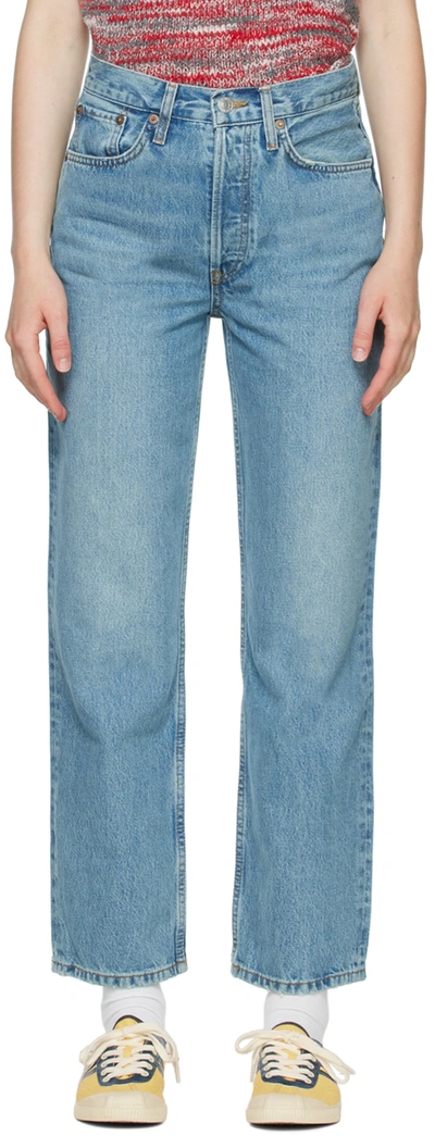 Re/done Blue Faded Jeans In Cool Medium Blue