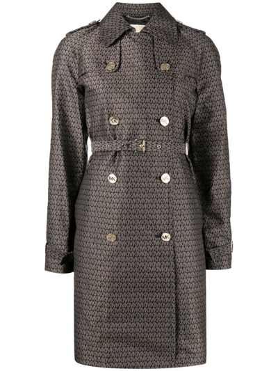 Michael Michael Kors Monogram Double-breasted Trench Coat In 褐色