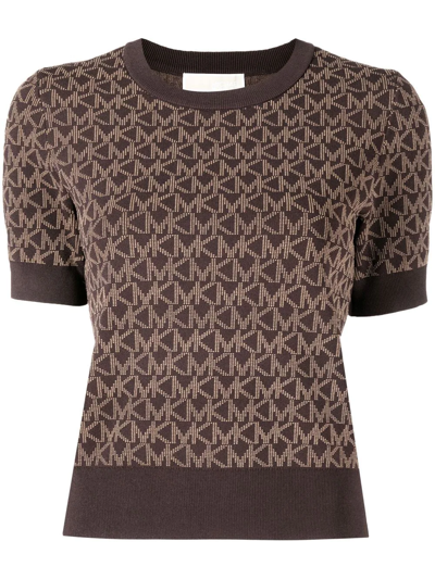 Michael Michael Kors Jacquard Logo Short-sleeve Top In 褐色