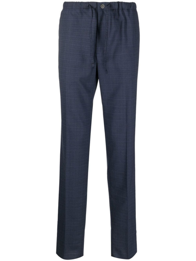 Incotex Checked Drawstring Trousers In Blue