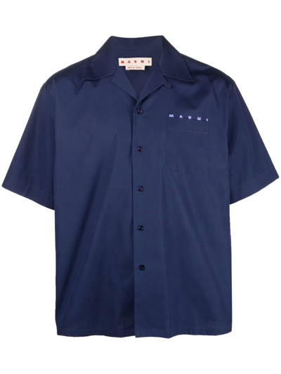 Marni Logo-print Short-sleeve Shirt In Blue