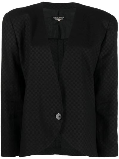 Pre-owned Giorgio Armani 1980s Check-pattern Single-breasted Jacket In Black