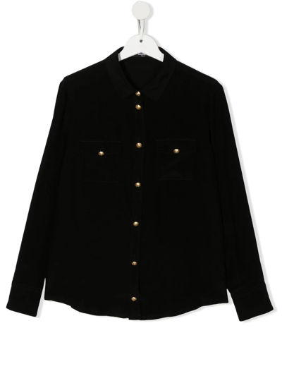 Balmain Teen Decorative-button Shirt In Black