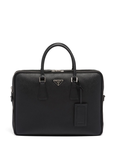 Prada Saffiano Leather Briefcase In F0002 Nero