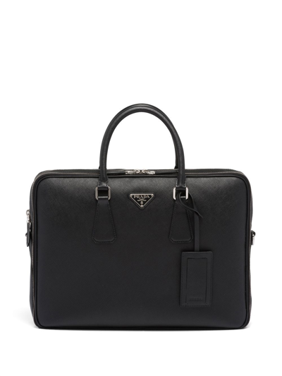 Prada Saffiano Leather Briefcase In Black