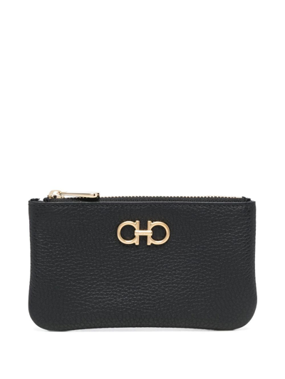 Ferragamo Gancini Logo-plaque Detail Wallet In Black