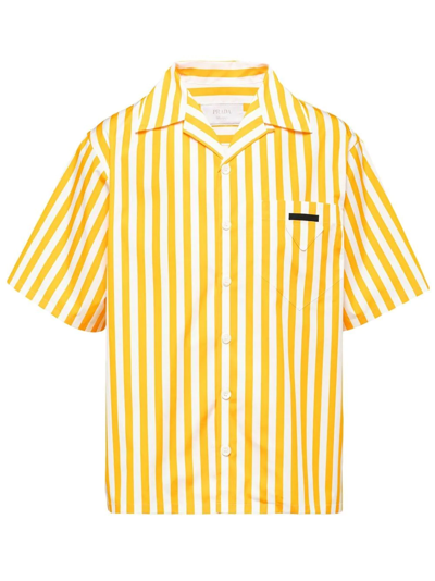 Prada Short-sleeved Printed Cotton Shirt In White/sun