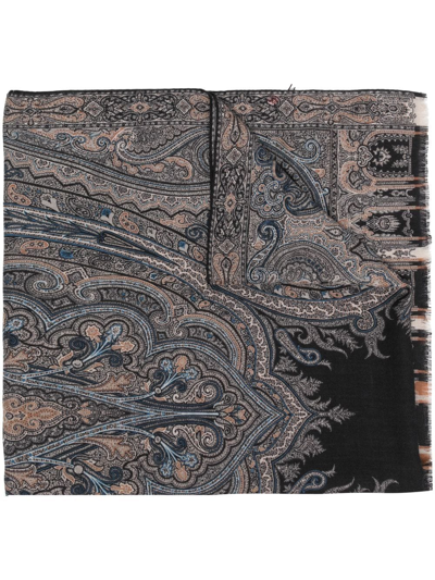 Etro Paisley-print Knitted Scarf In Black