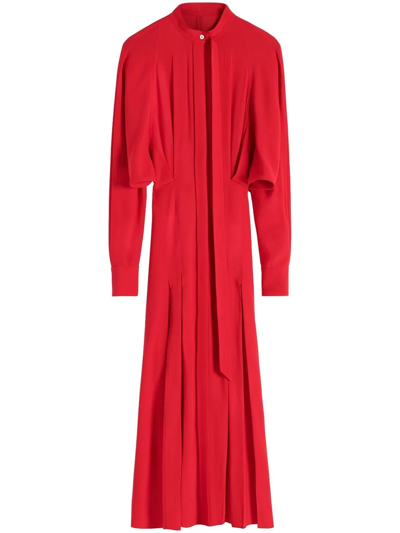 Victoria Beckham Long-sleeve Pleated Shirtdress In 红色