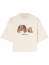 PALM ANGELS WOMAN SHORT WHITE T-SHIRT WITH LEOPARD BEAR