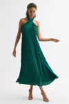 Reiss Roya Pleated Halter Dress In Green