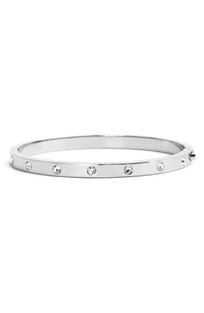 Kate Spade Set In Stone Rhodium-plated Hinged Bangle In Silver