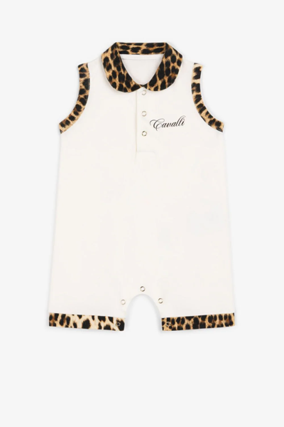 Roberto Cavalli Junior Babies' Leopard-print Logo Romper In White