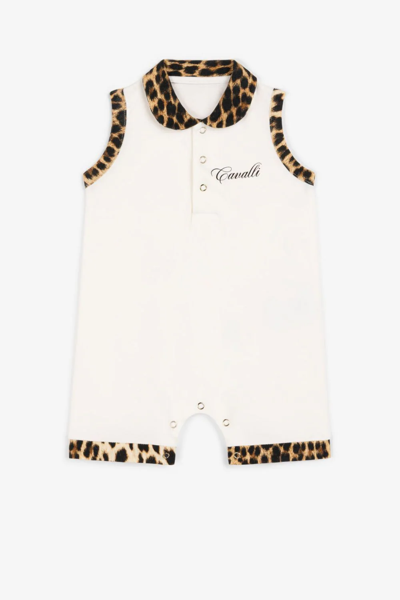 Roberto Cavalli Babies' Leopard-print Logo Romper In White