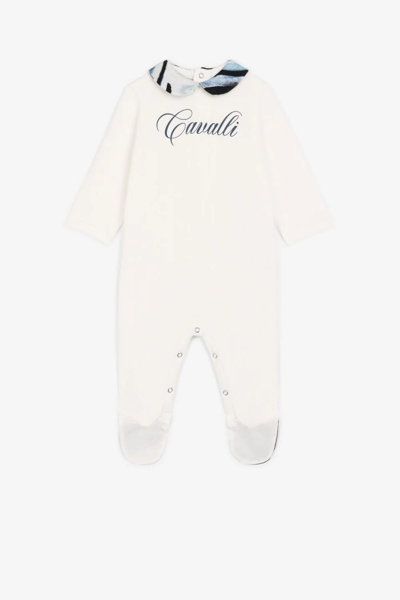 Roberto Cavalli Babies' Logo-print Long-sleeved Romper In White