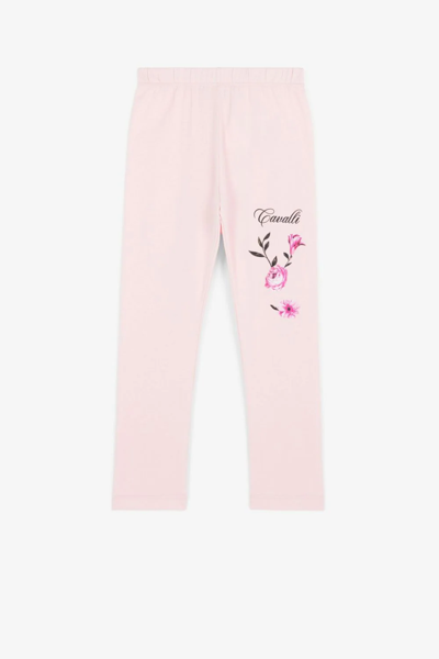 Roberto Cavalli Junior Kids' Logo-print Stretch Leggings In Pink