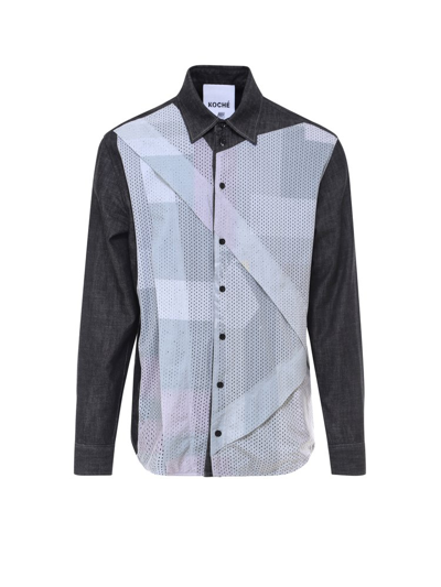 Koché Cotton Shirt With Perforated Insert - Atterley In Black