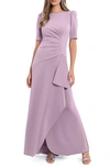 Xscape Side Ruched Ruffle Details Scuba Crepe Gown In Rose