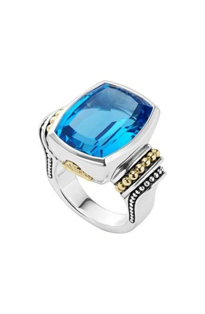 Lagos 'caviar Colour' Large Semiprecious Stone Ring In Blue Topaz