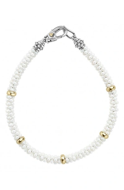 Lagos 18k Gold And Sterling Silver White Caviar Bracelet In White/gold