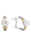 Lagos 18k Gold And Sterling Silver Luna Earrings With Cultured Freshwater Pearls In Silver/ Pearl