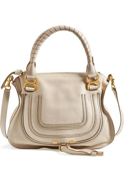 Chloé Small Marcie Grained Leather Satchel In Neutrals. In Abstract White