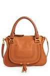 Chloé Medium Marcie Calfskin Leather Satchel In Tan Gold Hrdwre