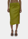 Helmut Lang Sequined Side Slit Midi Skirt In Parrot