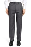 Santorelli Luxury Flat Front Wool Dress Pants In Char Grey
