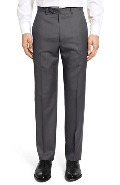 Santorelli Luxury Flat Front Wool Dress Pants In Char Grey