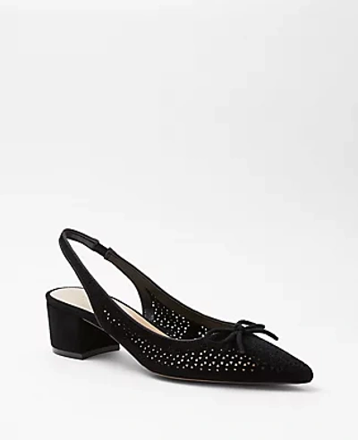Ann Taylor Perforated Suede Slingback Pumps In Black