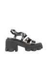 Ganni Black Leather Cleated Sandals In Black