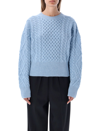 Stella Mccartney Aran Cable Knit Sweater In Virgin Wool In Sky Blue
