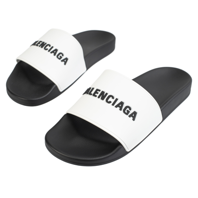 Balenciaga Men's Two-tone Logo Pool Slides In Black