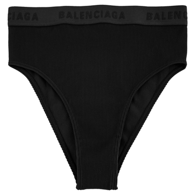 Balenciaga Ribbed Briefs With Logo In Black