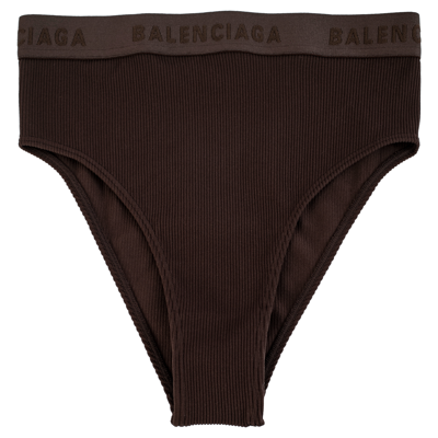 Balenciaga Ribbed Briefs With Logo In Dark Brown