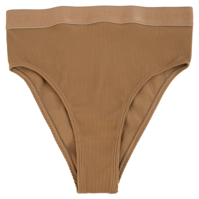 Balenciaga Ribbed Briefs With Logo In Camel